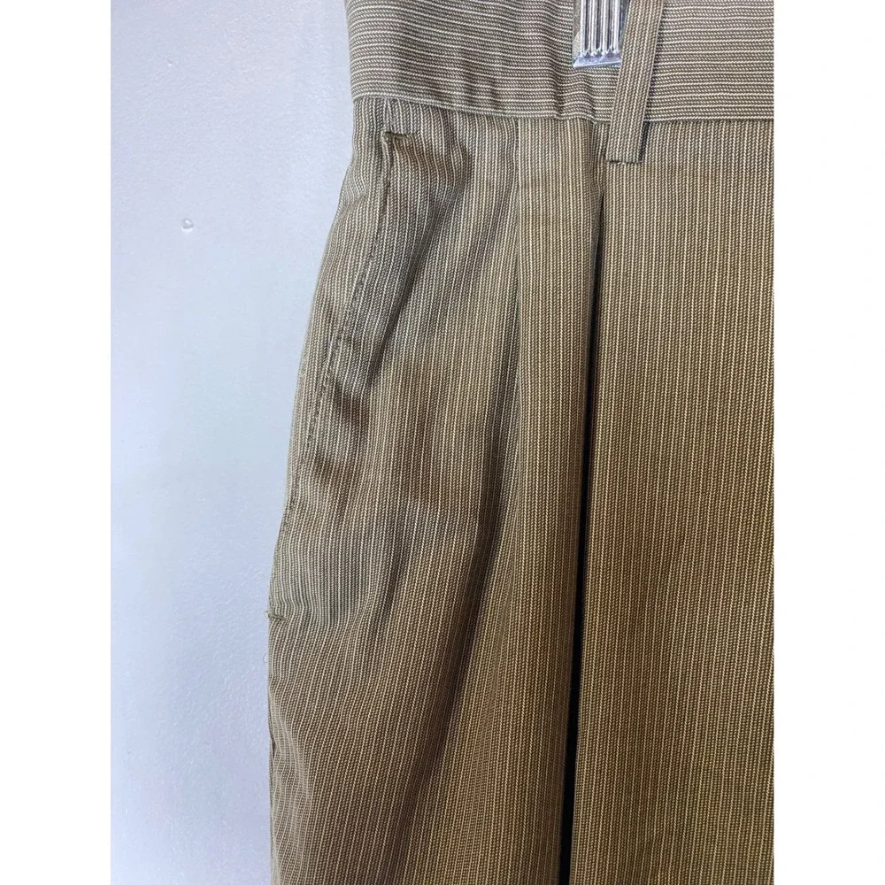 Luca Rossi 36x32 Italian Double Pleated Beige Tan Pinstripe Cuffed Dress Pants